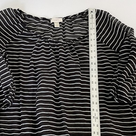 Ann Taylor Loft Blouse Size M Black White Striped 3/4 Sleeve Elastic Waist Top - Picture 11 of 12
